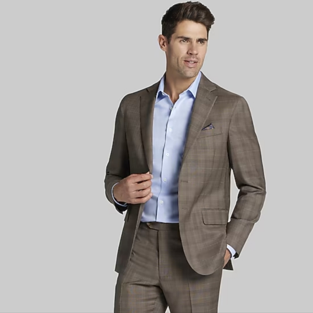 Jos A Bank Reserve 42L 100% Wool‎ Traveler Blazer Check Plaid Windowpane  Long